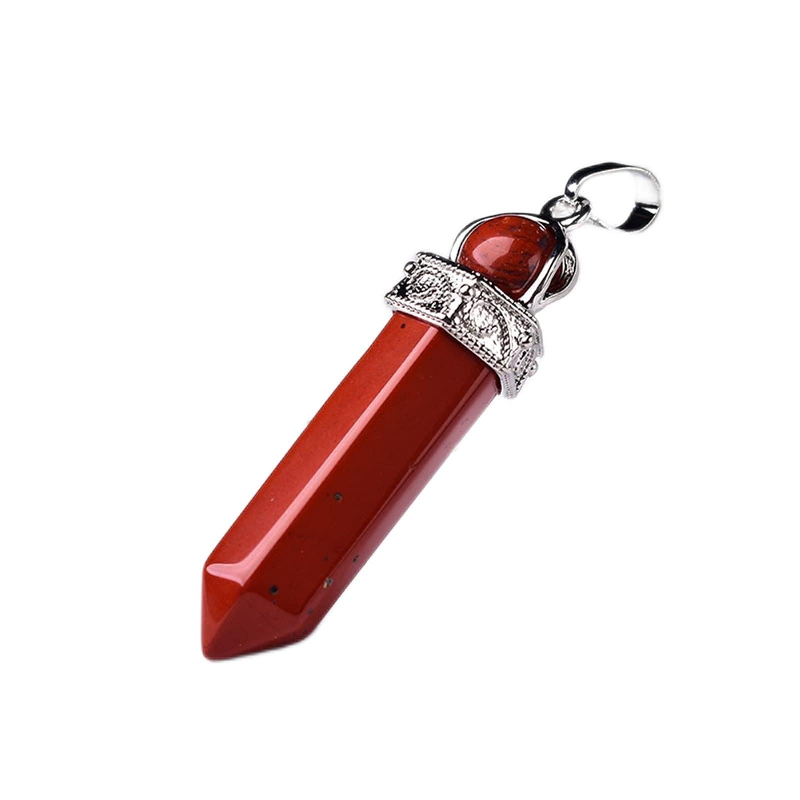 Home Sammlungen 1PC Natürlicher Kristall Amethyst Anhänger Mode Einfache Punkt Rohen Edelstein Halskette Souvenir for Männer Frauen Charme Schmuck stein (Color : Red Jasper)