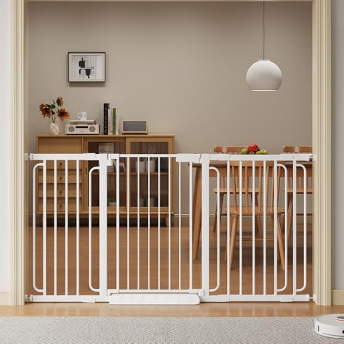 Image of Extra Wide Baby Gate with Door 53.4-62 Inch Pressure Mounted, Auto Close Child Baby Gates for Doorways No Drill, Walk Through Dog Gate Indoor for The House, White