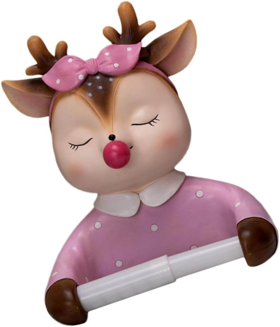 Ciieeo Cartoon Decorative Toilet Paper Holder Wall-Mounted Roll Paper Rack Bathroom Tissue Storage Rack Cute Deer Design No-Drill Installation