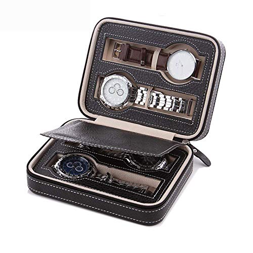 INDYBLISS 4 Grid Slot Wrist Watch Storage Box Case Display & Jewelry Collection Box Organizer with Faux Leather Finish for Men and Women 4-Slot