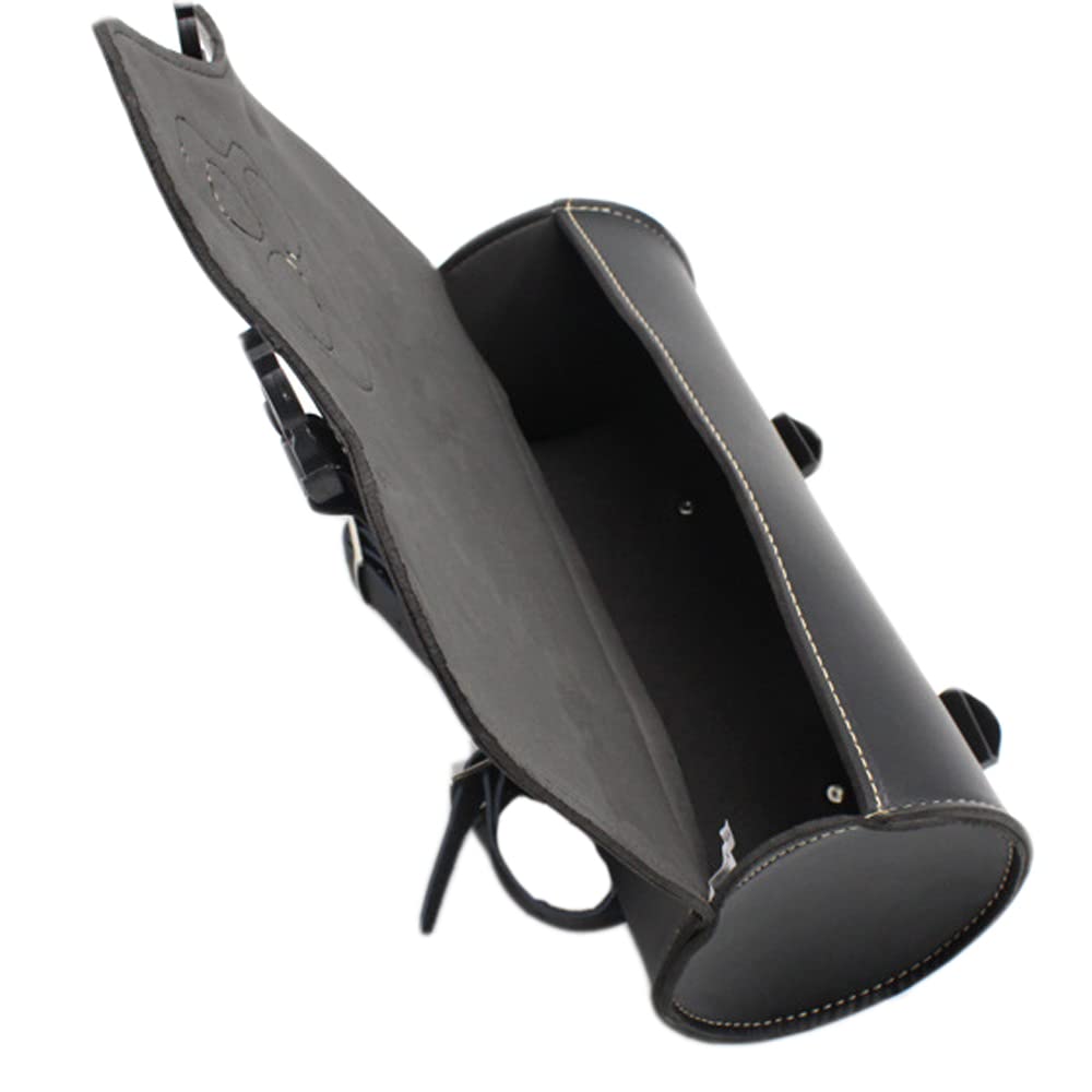 Riloer 1 sac à outils en cuir PU pour guidon de moto, étanche et réglable avec boucles pour la plupart des motos, vélos, noir