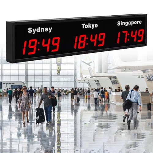 Reloj mundial LED digital grande, 3/4/5 zona horaria, montado en la pared, zona horaria, reloj mundial, ciudad cambiable, hoteles, empresas multinacionales