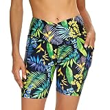 Cagola Swim Board Shorts Women 7" Swimwear Tummy Control Swimming Shorts Cross High Waisted Swimsuit