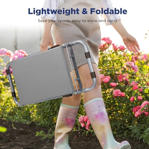 Image of Tovve Foldable Garden Kneeler and Seat, Heavy Duty Garden Stool with 10 inch Wide Detachable Kneeling Pad, Portable Garden Bench Chair with Large Garden Tool Bag, Gardening Gifts for Women, Seniors, Mom
