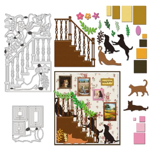 BENECREAT Pet Stairs Die Cuts for Card Making Dog and Cat Carbon Steel Template Metal Cutting Dies for DIY Scrapbooking Album Craft Home Decor