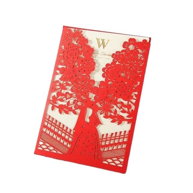 Inviti Matrimonio 100 Pezzi Blu Rosso Inviti Di Nozze Biglietto Auguri Elegante Albero Buste Personalizzabili Festa Bomboniera Decorazione(Red Cover insert)
