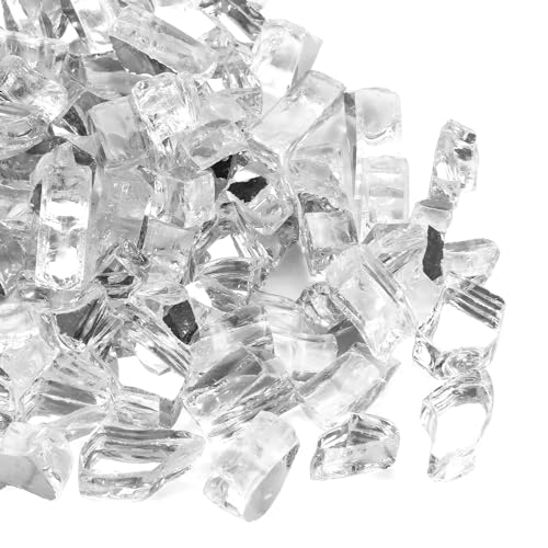 vchin Feuerglas für Feuerstelle, 1/5.1 cm Weiß Reflektierende Feuerstelle Glasfelsen für Feuerstelle Tisch, Außen- und Innen-Kamin 9.1 kg