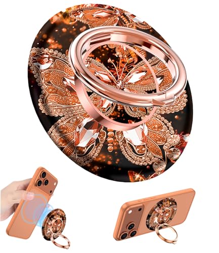 Image of Magnetic Phone Ring Holder for MagSafe Grip,[Super Magnet],Stylish 360 Rotation Cell Phone Grip Stand Finger Ring Kickstand for iPhone 17 16 15 14 Pro Max,iPad and Smartphones,Orange