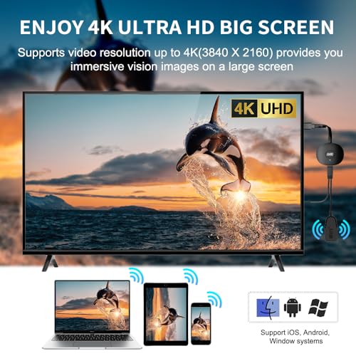 Image of Wireless HDMI Display Dongle Adapter 4K, Screen Mirror Receiver Casting Video & Audio from Android, i-OS, Pad, Laptop, Tablet to TV /Projector /Monitor, Support Miracast, Airplay, DLNA