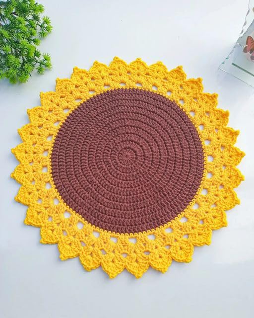 Image of Kavya Craft Present Woollen Handmade Crochet Table Mat /Thal posh (Sunflower, 16inch)