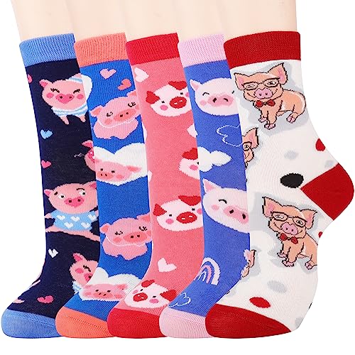 Jeasona 5 Pairs Pig Socks Women 4-7 Cotton Pig Gifts for Women Pig Gifts for Pig Lovers Women Pig Gifts for Girls Pig Gifts for Adults Pig Gift Pig Gift Ideas