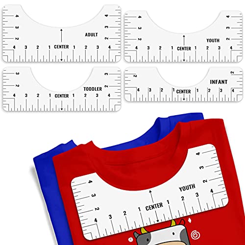 LucBuy 4 Pièces Guide de Règle de T-Shirt pour Vinyle, Outil de Couture de Mesure D'alignement de Guide de Règle de T-Shirt Aux Cconceptions de Centre de Mode pour Les Adultes,Les Jeunes et Les Cover