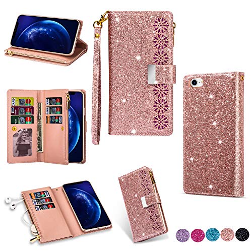 Aweevnyeaweevnye For Iphone Se Wallet Case Iphone 7 Iphone 8 Wallet Case Bling Hollow Flower 10 Credit Card Holders Cover Flip Leather Kickstand Carrying Magnetic Purse Iphone Se2 4 7 Inch Rose Gold Dailymail