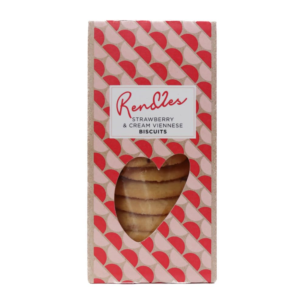 Rendles - Strawberry & Cream Viennese Biscuits (150g) - Melt-in-Mouth Indulgent Treat, Delicious Strawberry Pieces & White Chocolate Chips, Delightful Gift, Ideal for Sharing, Vegetarian, Nut Free
