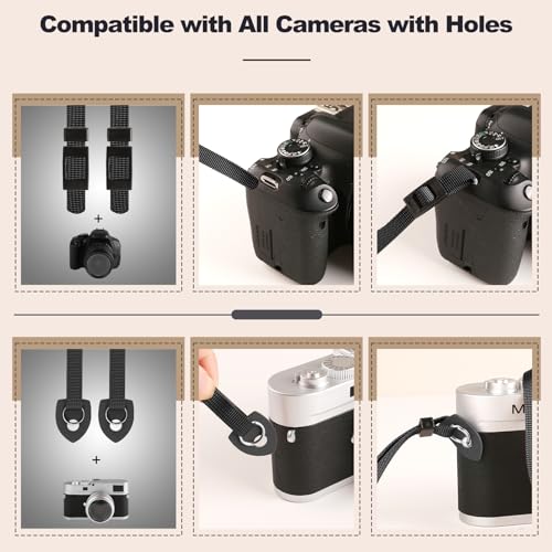Image of Universal Camera Strap - Camera Neck Strap, Adjustable Shoulder Straps Compatible with Canon, Fujifilm, Nikon, Olympus, Panasonic and other SLR and mirrorless cameras - Black White Gquares