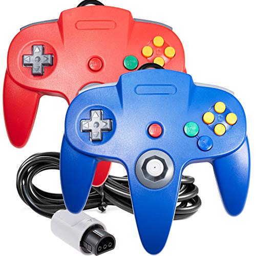 2 Pack Classic 64 Controller, iNNEXT Game pad Joystick for 64 - Plug & Play (Non PC USB Version) (Dazzling Blue/Red)