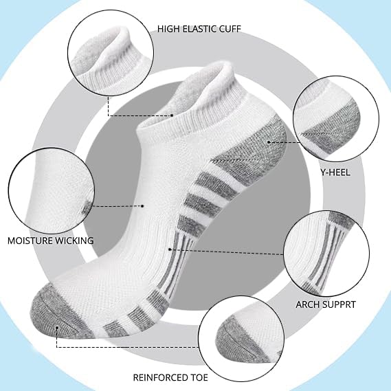 Men's Ankle Socks - 5 Pairs, Low Cut, Cushioned, Casual2