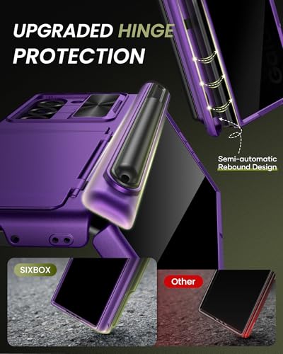 Image of for Samsung Galaxy Z Fold 6 Case with Privacy Screen Protector & S Pen Holder, Hinge Protection & Slide Camera Lens Cover & Card Holder, Full Body Protective Hard Case for Z Fold 6, Purple