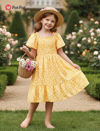 Image of PATPAT Family Matching Outfits Mommy and Me Dresses Floral Dress & T-Shirts | Mommy and Me Easter Dresses, Puff Sleeve Floral Sundress, Cotton Blend T-shirts, Couples Party Wedding Vacation Outfits