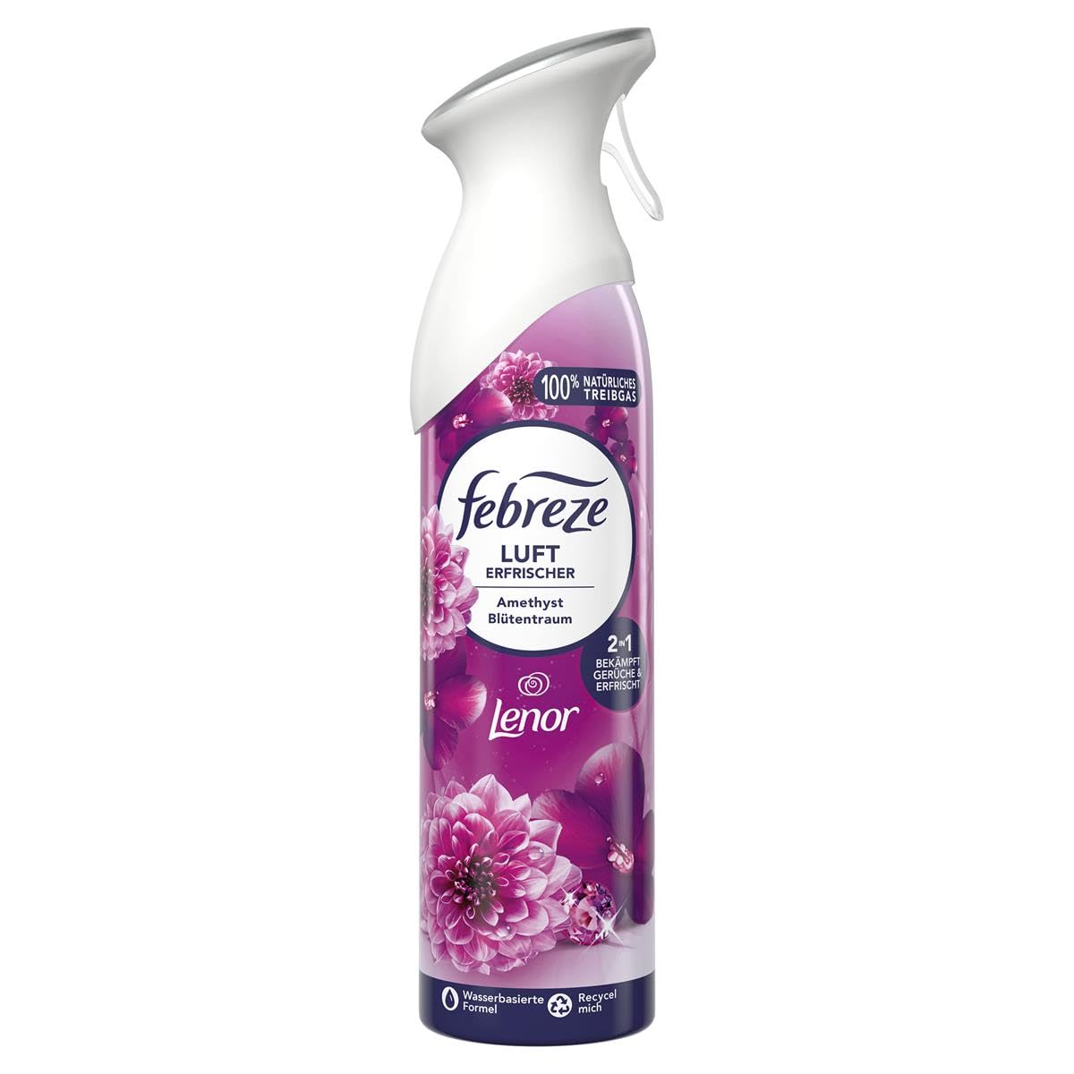 Febreze Lenor odświeżacz powietrza w sprayu, ametyst z motywem kwiatów, 185 ml, 2 w 1, zwalczanie zapachów i świeżość
