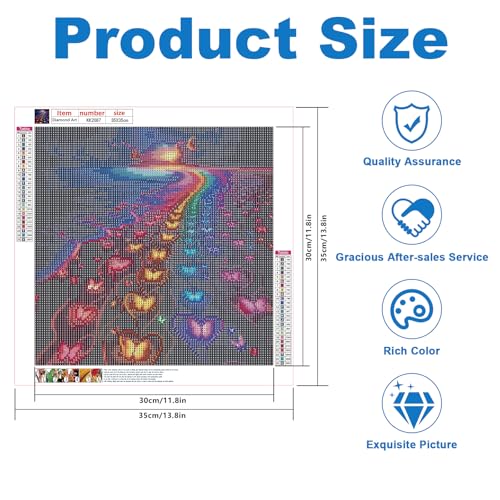 Image of AiYuanzsh 5D Diamond Painting Kits for Adults, Beach Rainbow Butterfly Diamond Art Kits for Adults Beginner, Ocean DIY Full Drill Round Diamond Painting Fantasy Wall Decor 13.8x13.8 Inch