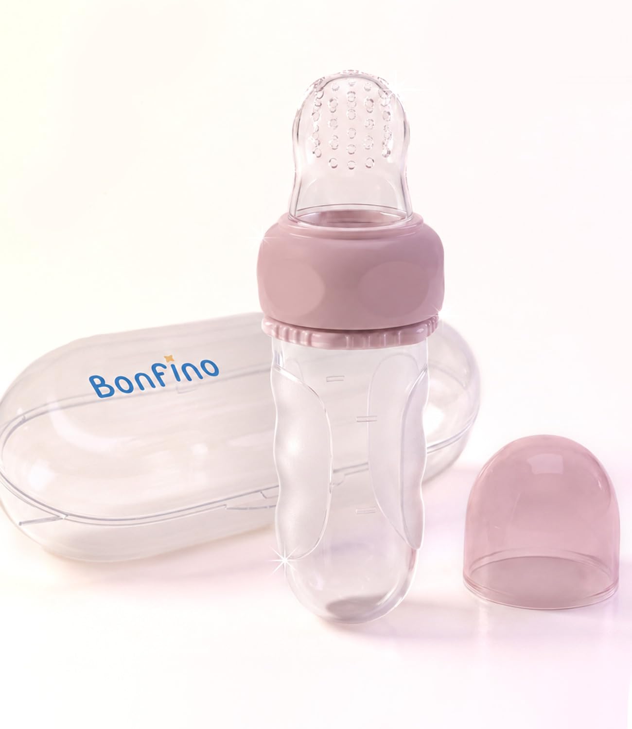Bonfino Easy Squeeze Silicone Food Feeder for Baby,6 Months+,Soft Squeeze Spoon Bottle,Self Feeding,Leak-Proof Anti-Spill Valve, BPA-Free,Food Grade,Portion Markings,Controlled Flow,Travel Case,Peach-image-46