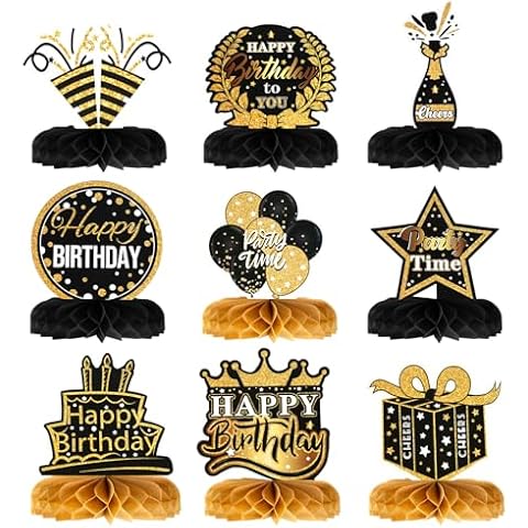 NQEUEPN 9pcs Black and Gold Birthday Decorations Cover