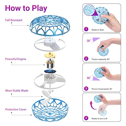 Isyoung Hand Operated Boomerang, Mini Drone For Kids Adult, Flying Spinner Ufo With Led Light Indoor Outdoor Gift Toys For Boys (Blue) #TOP3