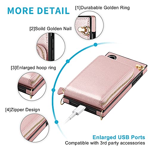 Jakpde For Iphone Xr Case 10R Case Wallet Zipper Leather Case With Card Holder Slots Protective Cover With Lanyard Case Compatible With Iphone Xr Iphone 10R 6.1 Inch Rose Gold #TOP5