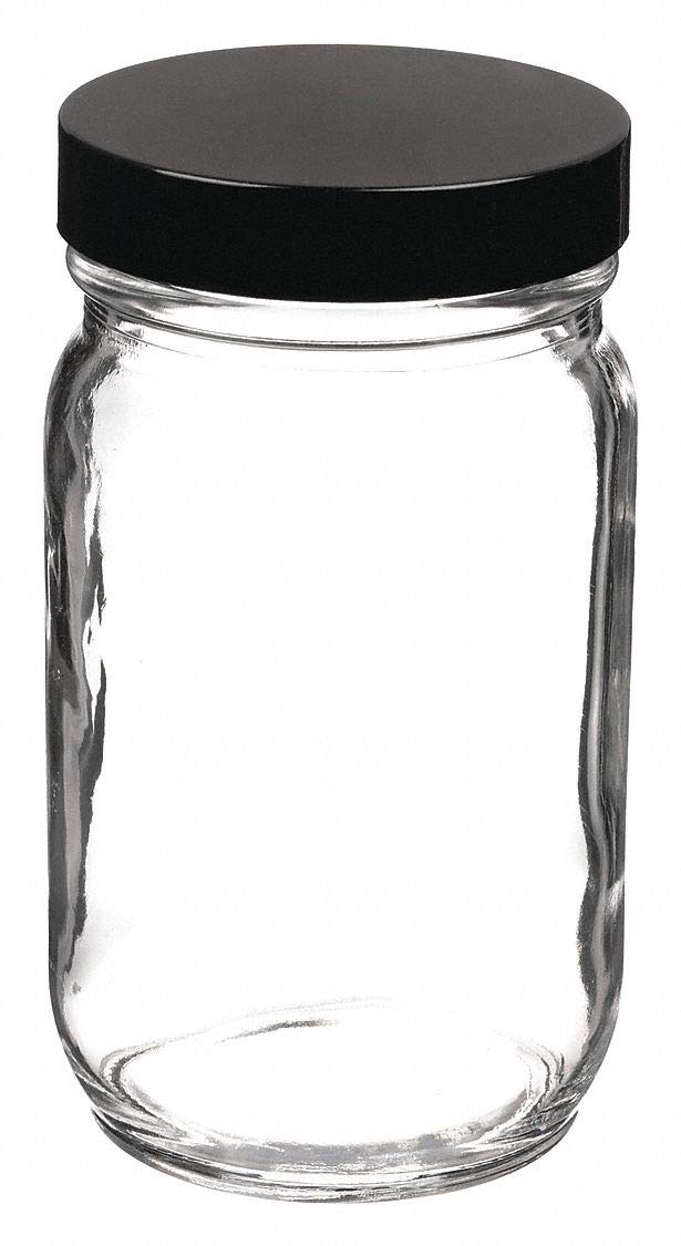 Qorpak GLC-01872 Standard Wide Mouth Bottle with 83-400 Black Phenolic Pulp/Vinyl Lined Cap, 1920 mL, Clear (Pack of 6)