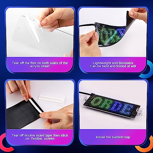 Image of Light Sign for Car, 6.7''x2.7'' Programmable Flexible LED Matrix Panel, Bluetooth APP Control Custom Text Pattern Animation Scrolling LED Display for Car Windshield