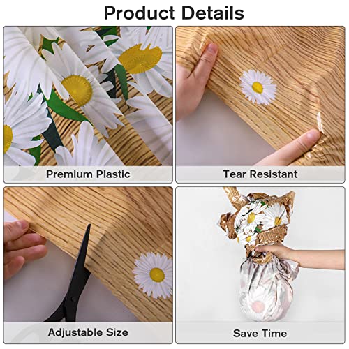 Durony 2 Pack Plastic Daisy Party Tablecloths Daisy Flower Wood Grain Tablecloths White Daisy Flower Table Cover Waterproof Rectangle Table Decorations For Summer Spring Party, 108 X 54 Inch #TOP3