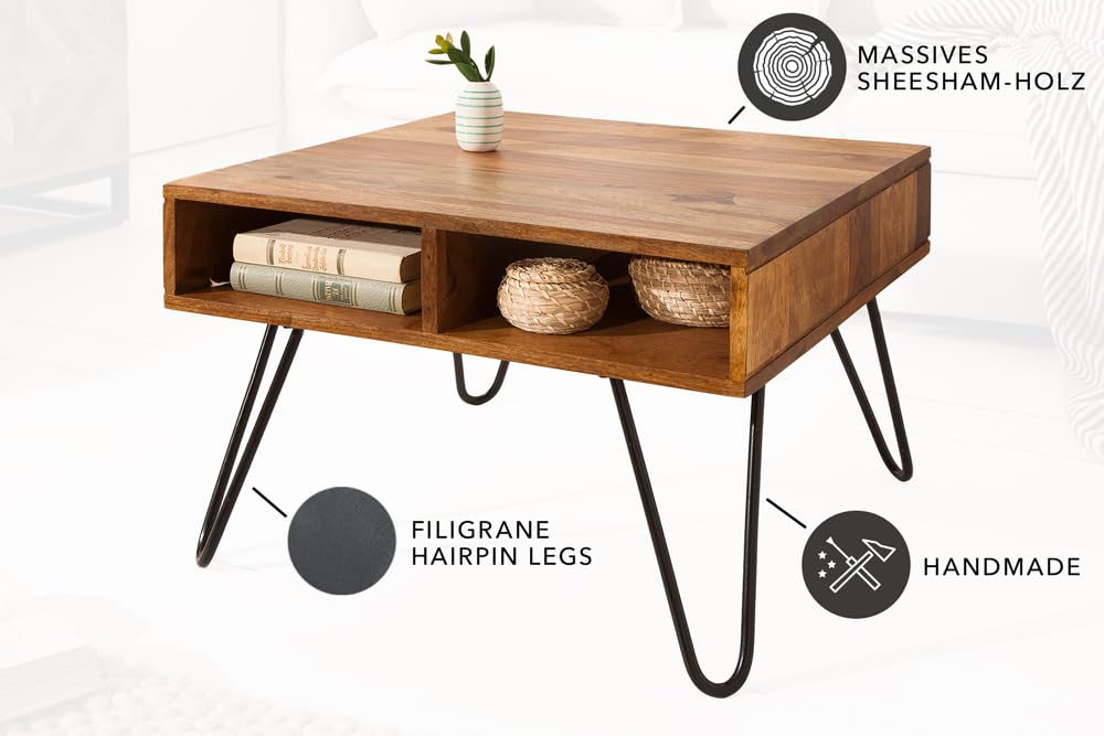 Couchtisch SCORPION 60cm - schwarz natur - Sheeshamholz - robust | Stauraum, Massivholz, Unikat, individuelle Maserung, angenehme Haptik, Metallgestell, Retro Look