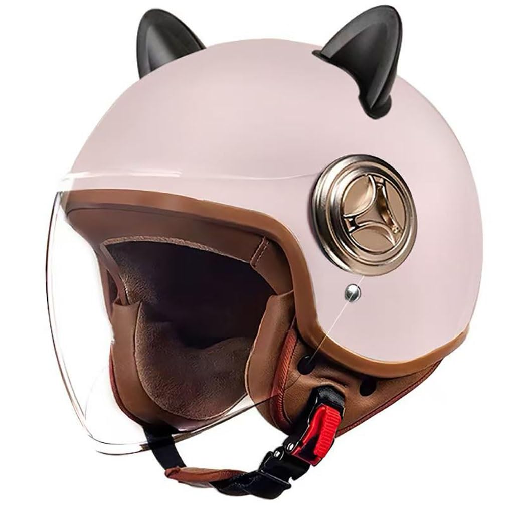Vespa Cat Ears Motorcycle Half Helmet with Visor,Retro 3/4 Men Women Half Face Helmet for Chopper Scooter Skateboard Electric Street Moped Bicycle Open Face Helmet, DOT Approved