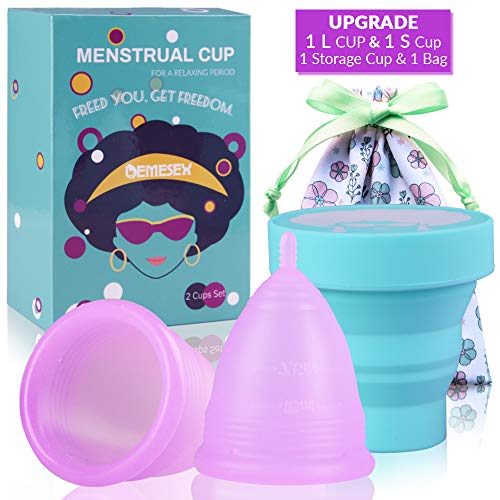 Menstrual Cup (1Large+1Small Cup+1Storage Cup +1Storage Bag) Period Cup for Heavy&Light Flow Soft and Reusable Moon Cup Tampons and Pads Alternative (Purple)