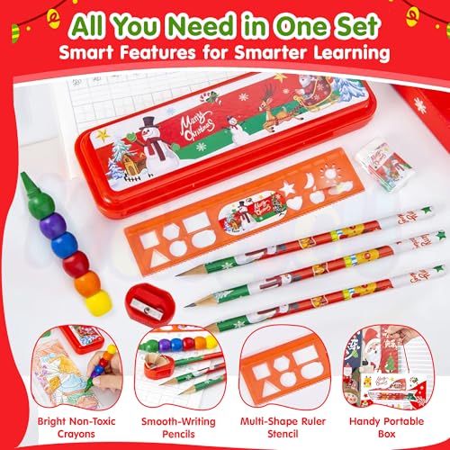Image of Kidology 3-Pcs. Christmas Gift Pack for Kids - Colouring Book, Stationery Kit & Festive Gift Wrap | Fun Santa-Themed Holiday Activity Set with Random Designs