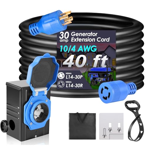 Seeutek 30 Amp Generator Cord, 4 Prong 40 FT Generator Extension Cord with Pre-drilled Power Inlet...