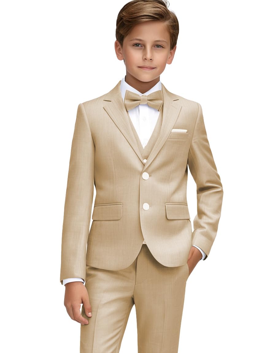 3-teiliges Anzug-Set für Jungen, aus Leinen, schmale Passform, Smoking-Anzüge für Hochzeit, Teenager, Jungen, Anzug Outfit 10–12