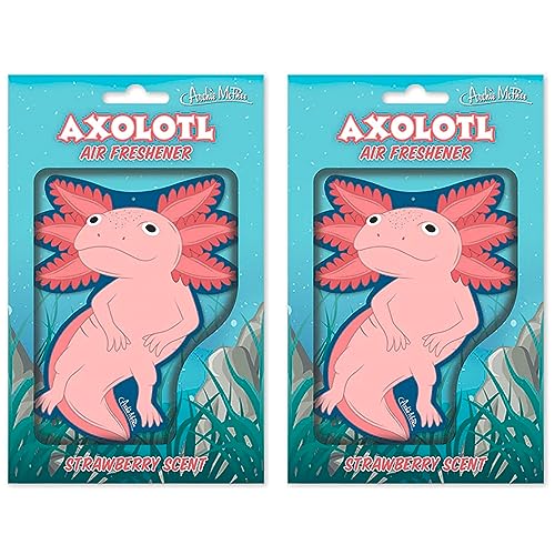 Image of Archie McPhee Hanging Axolotl Car Air Freshener - Smiling Pink Axolotl, Escape into Underwater Happiness - Scented with Sweet Strawberries (2 pack)