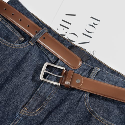 Image of maikun Mens Black Leather Belt, Casual Dress Belts For Men, Classic Design Pin Buckle