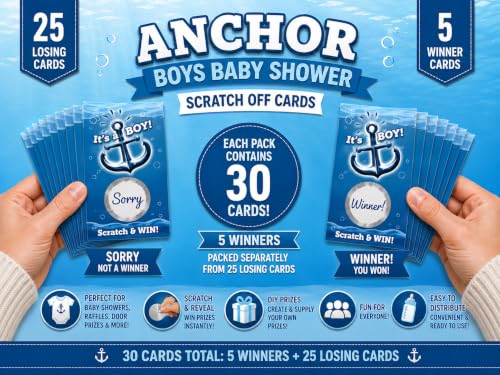 Image of Anchor Boys Baby Shower Scratch Off Cards - (30 Cards) - Scratch & Win for Boys - Party Raffle - Door Prizes - Scratch Off Tickets