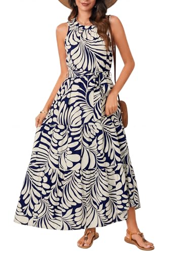 Image of Rooscier Women's Sleeveless Boho Maxi Dress | Halter Neck Print Tiered A Line Beach Dresses