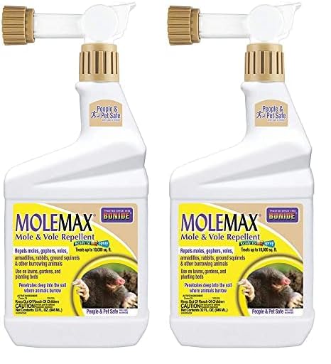 BonideMOLEMAX Mole & Vole Repellent, 32 oz Ready-to-Spray Animal Repellent for Gardens, People and Pet Safe (Pack of 2)