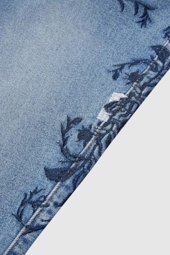 Women's Embroidered Slim Fit Jeans with Floral Patterns, Boyfriend Denim Pants4