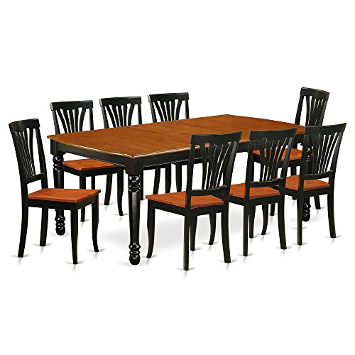 9 PC kitchen tables and chair set with one Dover dining table and 8 kitchen chairs in a Black and Cherry Finish