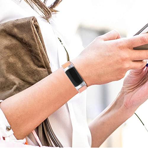 Gimuk Compatible with Fitbit Charge 5 Strap for Women Men Genuine Leather Adjustable Sports Strap Replacement Wristband for Charge 5 Tracker Small Large (Bling Rose Gold) - Image 3