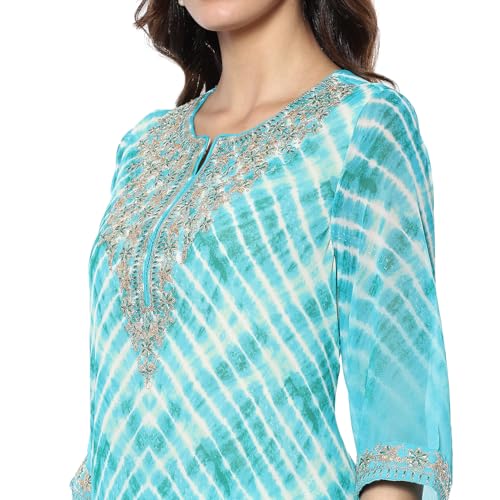 Image of BIBA Women Georgette Straight Embroidered Suit Set
