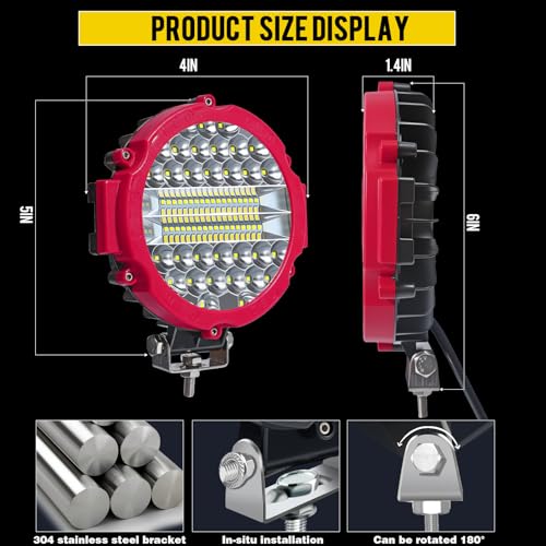 7 INCH Round Light Bar MUVKQC 201W LED Off Road Lights 21000lm Driving Light Pods Trucks Tractor LED Work Lights for Pickup SUV ATV UTV Truck (10x201w red)