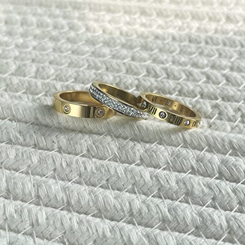 3pcs Love Friendship Lucky Ring Cubic Zirconia Gold Ring Sets for Women Stainless Steel Wedding Statement Thumb Ring Bands3