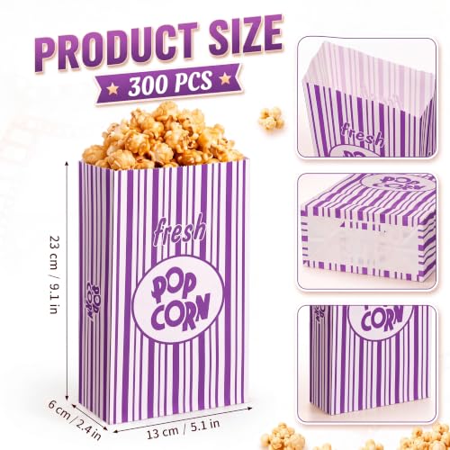 Image of Thenshop 200 Pcs Paper Popcorn Bags Flat Bottom 2 oz Disposable Film Individual Servings Oil Resistant Leak Proof Container Vintage Retro Purple and White Popcorn Sleeves Bags